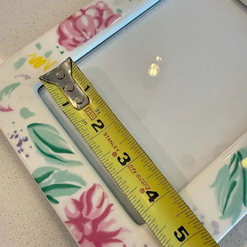 Vintage Cottagecore White Porcelain Frame with Hand Painted  Flowers - 5x7
